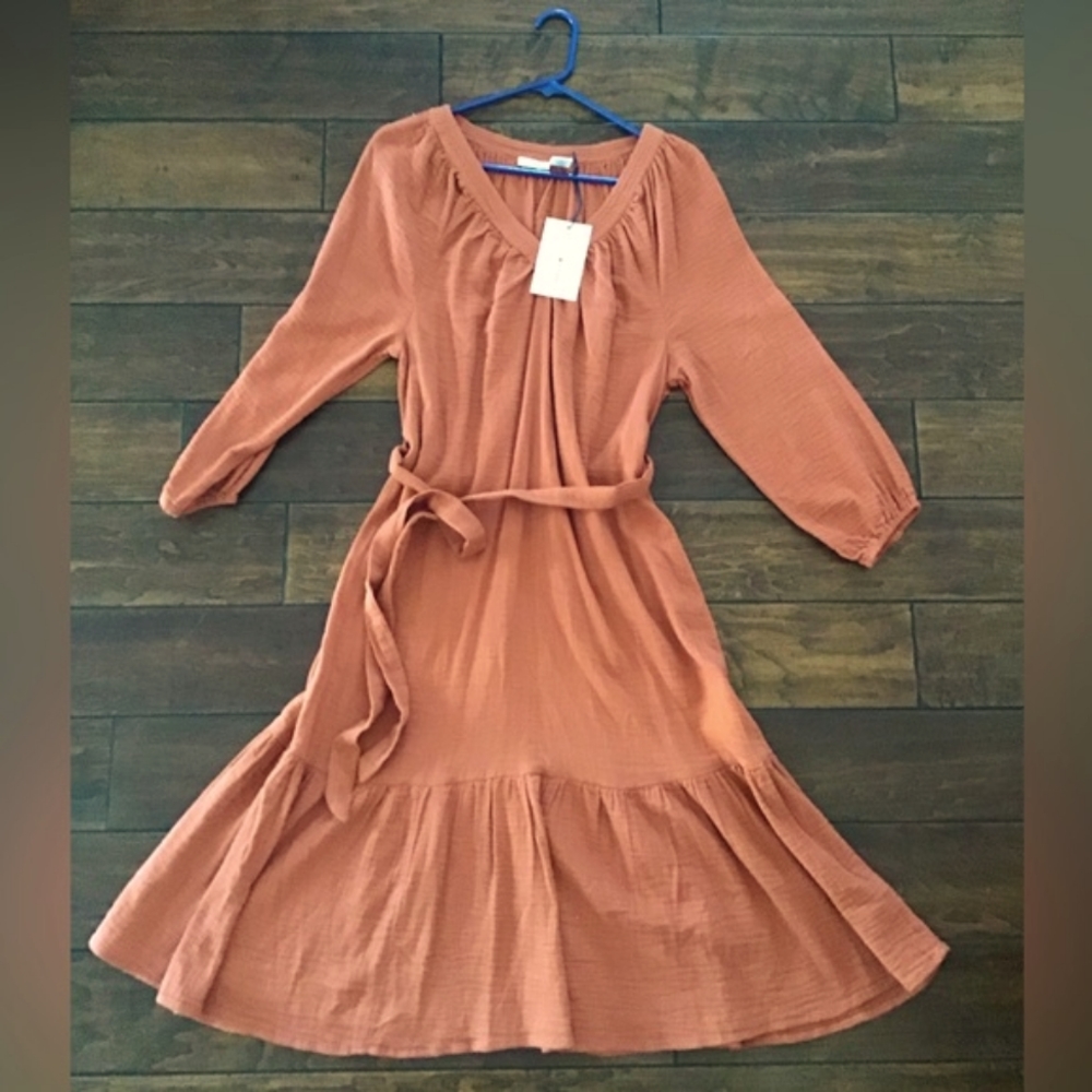 NWT Lucky Brand Long sleeved summer fall boho dress farm homestead burnt orange
